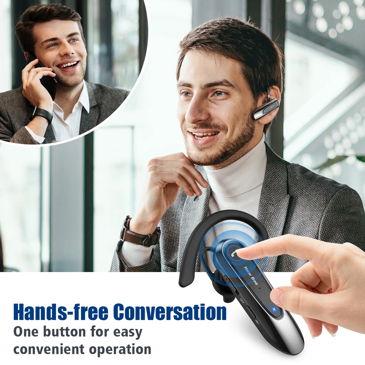 New Bee B45 Wireless Headset Bluetooth 5.0 Earphones Dual Mic Mute Handsfree Earbuds CVC8.0 Noise Reduction for Business Driving