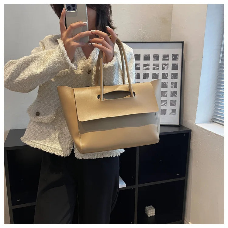 Large Capacity Women's Tote Bag Luxury PU Leather Shoulder Bag French Vintage Top-handle Handbag Casual Commute Shopper Bags