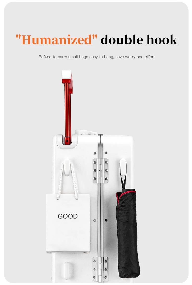 24-inch luggage with an aluminum frame, wide pull rod and front opening, as well as a high-value 20-inch travel suitcase (pull r