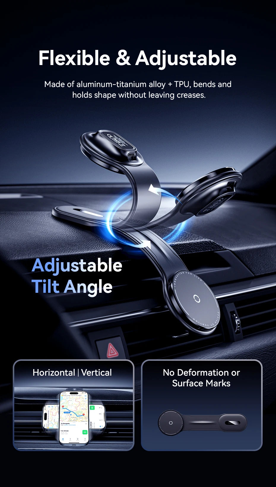 Vention Magnetic Car Phone Holder Mount Adhesive Style Adjustable Dashboard Magsafe For iPhone 12-17 15W Wireless Fast Charging