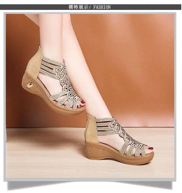Ladies Shoes on Offer 2025 New Brand Fashion Zipper Women's Sandals Summer Elegant Ladies Roman Platform Wedge Heeled Sandals