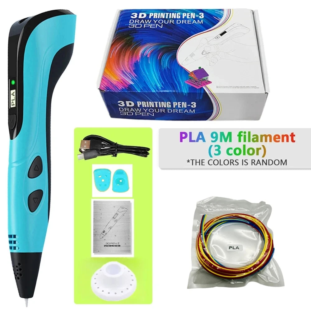 New 3D Printing Pen, Suitable 3D Pen Set for Children, PLA Filament, Children's Birthday or Christmas Gift