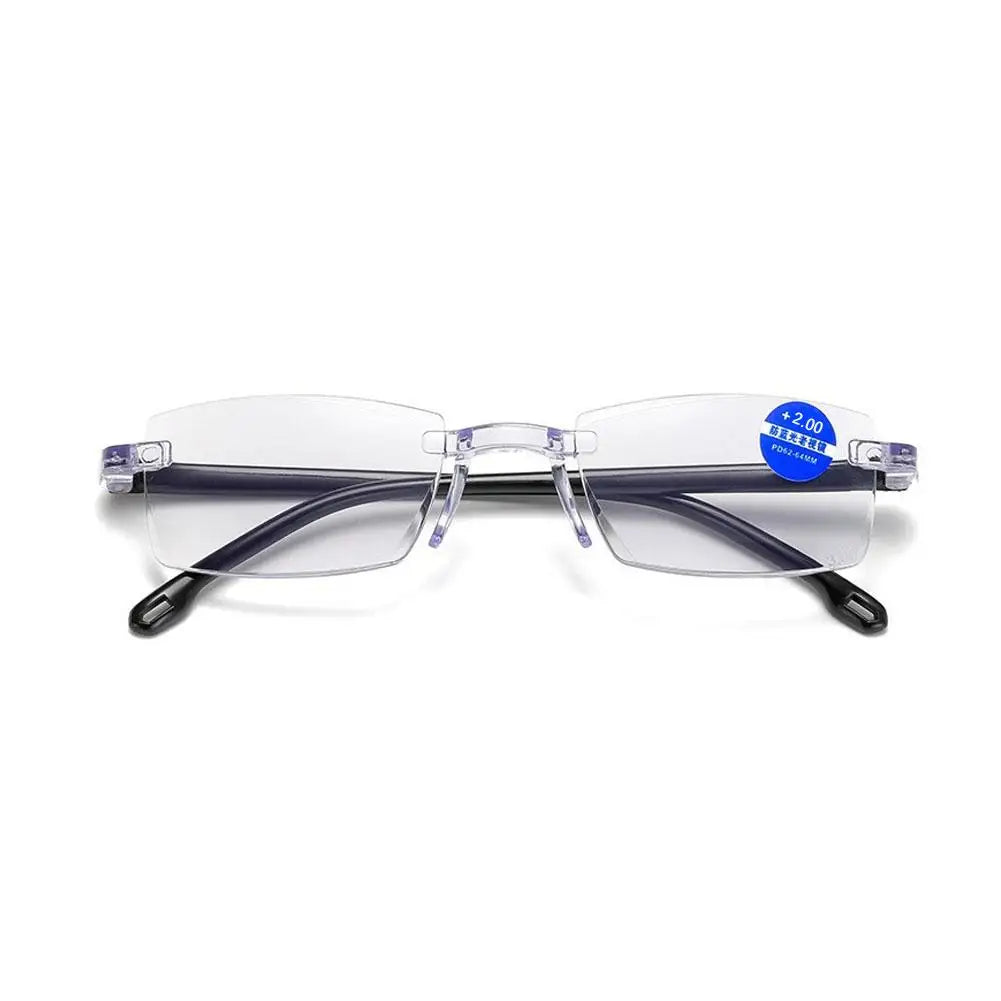 1 Pair New Men Women Rimless Reading Glasses Anti Blue Light Bifocal Far Near Magnification Eyewear Presbyopic Glasses +150 +200