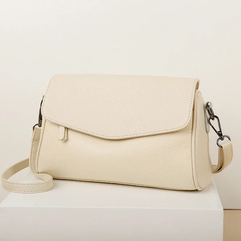 Luxury Solid Color Genuine Leather Ladies Messenger Bag 100% Soft Cowhide Shoulder Crossbody Bags For Women 2026 Female Handbags