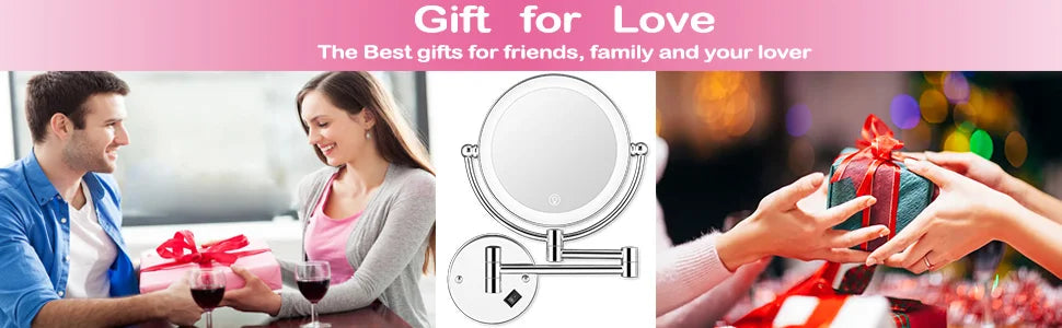 Brushed Gold LED Makeup Mirror with Brass Folding Bathroom Mirrors of 8 Inch 3X 5X Maynifying Makeup Mirror Dual Face LED Mirror