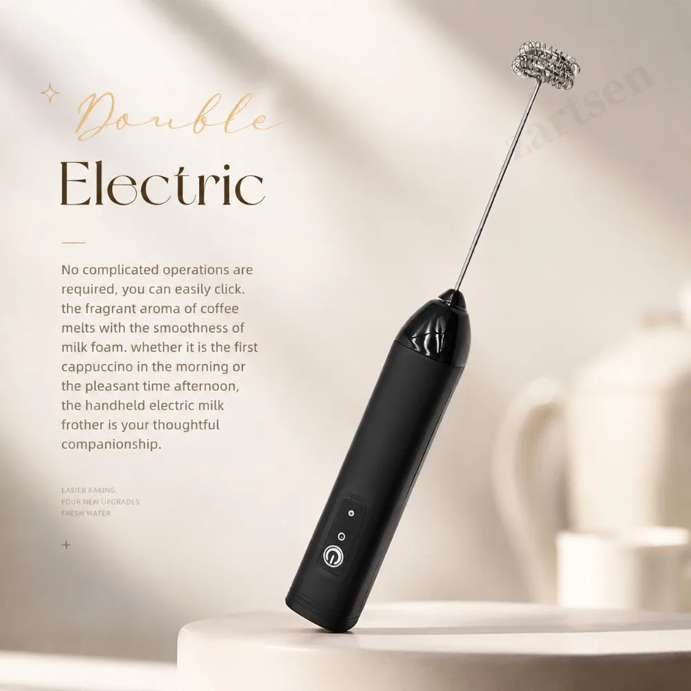 Electric Coffee Frother 2 In 1 Rechargeable Type-C Blender Stainless Steel 3 Speeds Milk Mixer Egg Beater Handheld Foam Maker