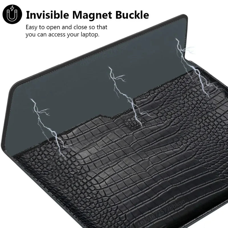 Crocodile Leather Flip Case Bag Laptop Sleeve for Macbook Air 13 14 15 16 Inch M5 M4 M3 M2 Chip Mac Book Pro Cover Accessories