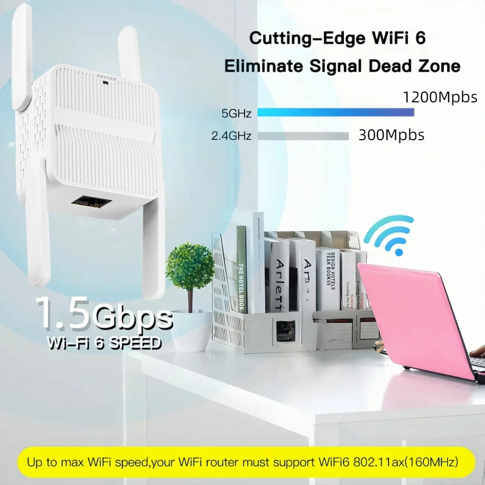 5Ghz AX1500 WiFi 6 Repeater Extender Signal Booster 2.4G/5GHz Dual Band 4*2DBI Antennas Amplifier Long Range Network Easy Set