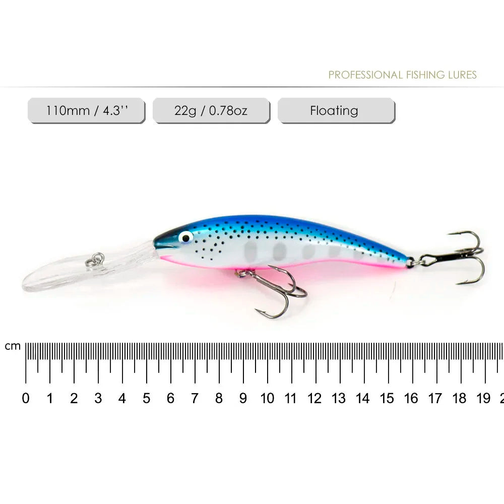 Countbass Deep Tail Wobbler Floating Diving Depth 9M Crankbait Fishing Lures, 110mm 22g
