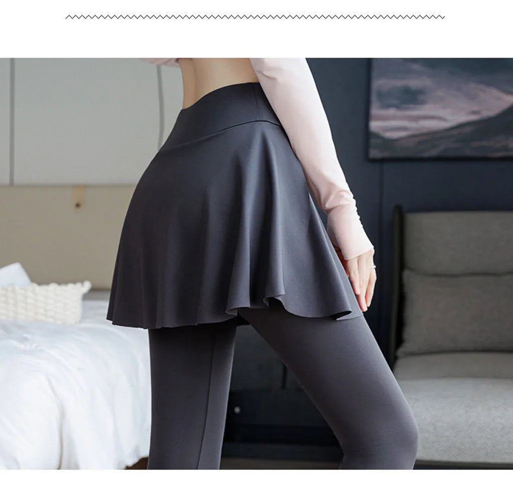 Women's two-in-one golf skirt leggings, high-waisted abdominal control tennis shorts with pockets, fitness running yoga pants