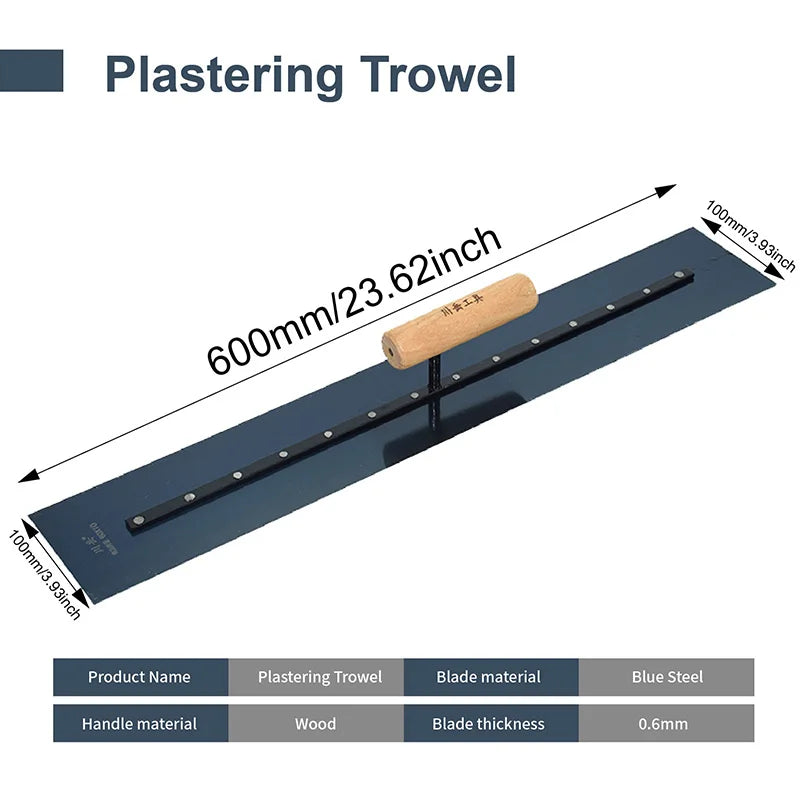 60CM Plastering Trowel Wooden Handle Blue Steel Blade Skimming Construction Putty Knife Drywall Tools Spatula for Smoothing