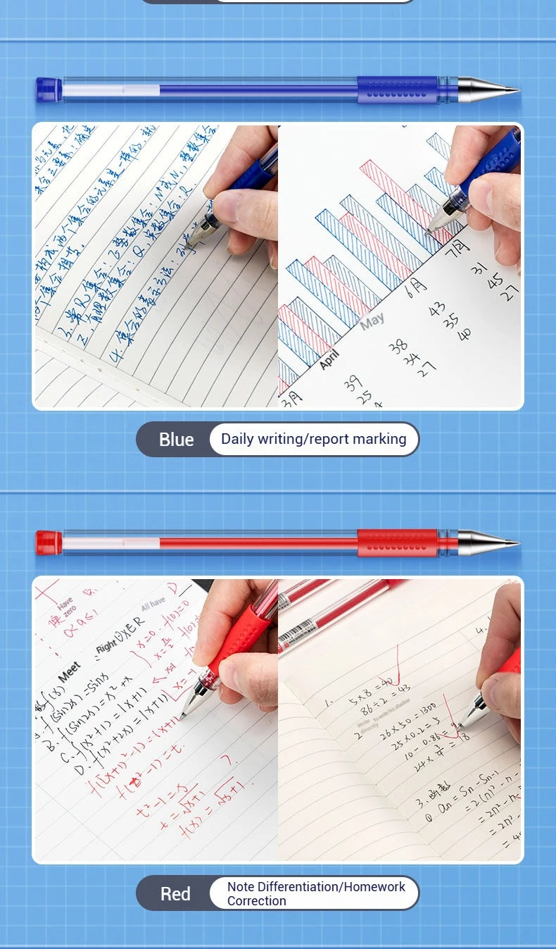 Deli 12-Pack Gel Pen Set 0.5mm Ballpoint Black Blue Red Ink Colors Writing Tools for School Office Stationery Supplies