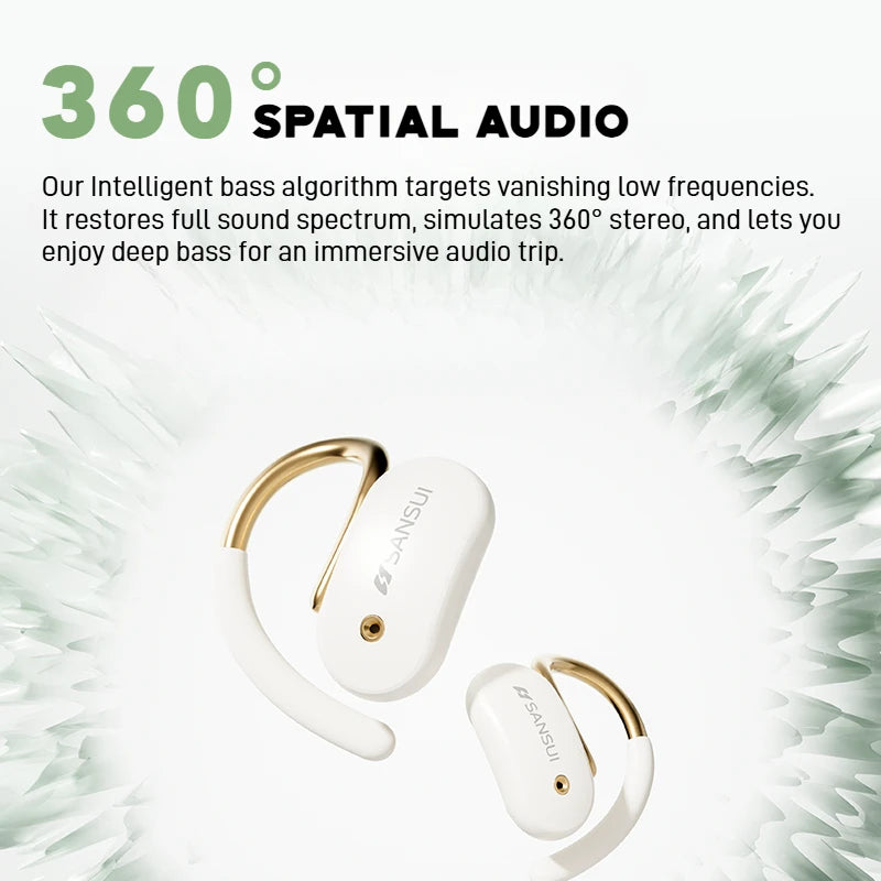 Sansui W15 Open Ear Bluetooth Earphones 360° Spatial Sounds Bluetooth 5.4 Headphone Sports Wireless Earbuds Dual Connection