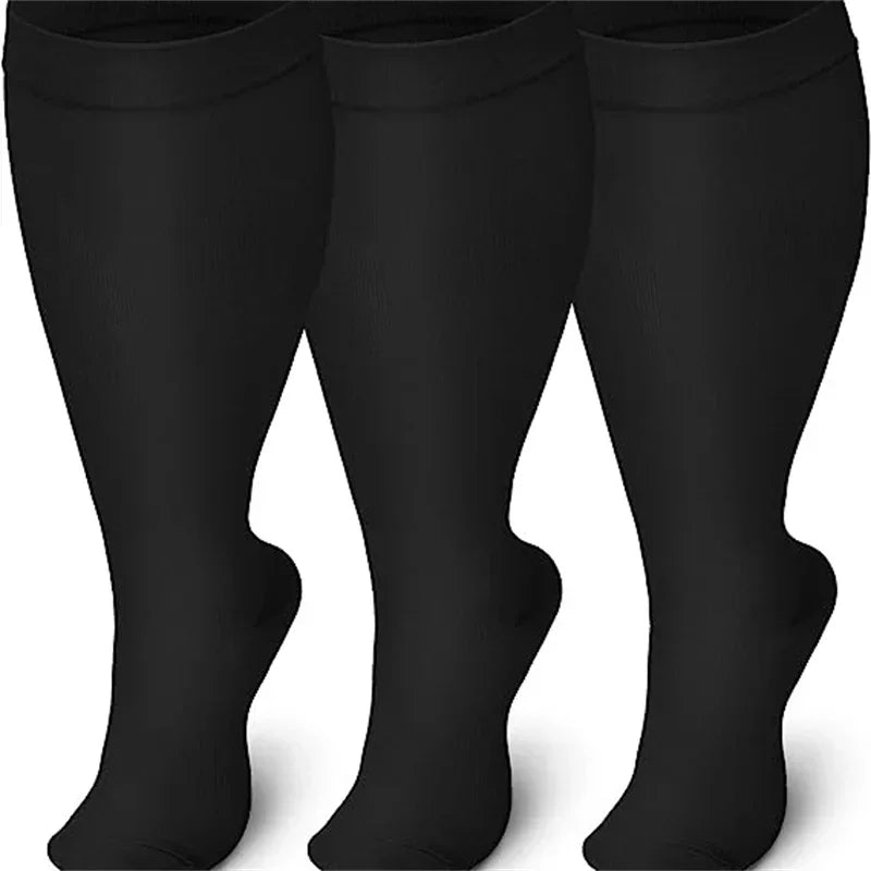 Plus Size Compression Socks for Women Men 20-30 MmHg Wide Calf Extra Large Knee High Flight Sock for Circulation Support 2XL-4XL