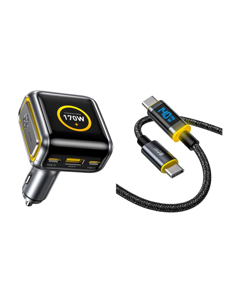 AOHI THE FUTURE Car Charger  AI PD GAN+ 170W 3-Port LED Display Fast Car Charger