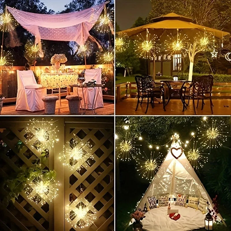 4pcs Solar Firework Lights LED Copper Wire with 8 Modes Solar Powered for Outdoor Wedding Christmas Party Solar Garden Light