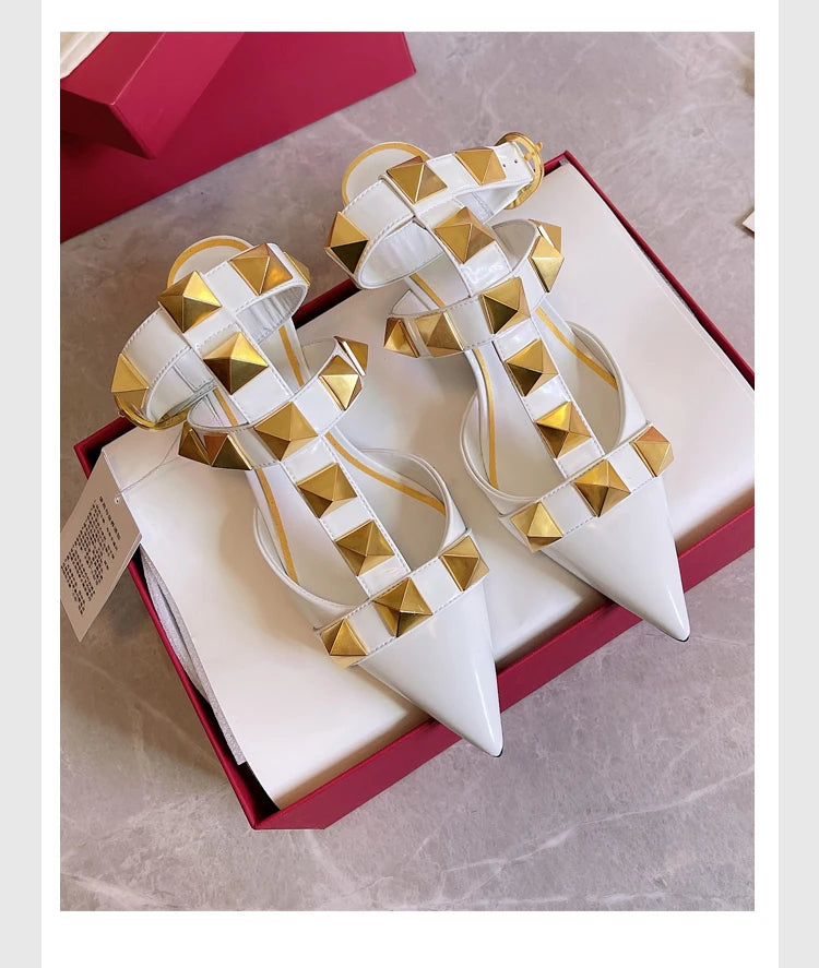 Women's Fashion Rivet High Heels 2023 Spring/Summer New Baotou Sandals Pointed Single Shoes