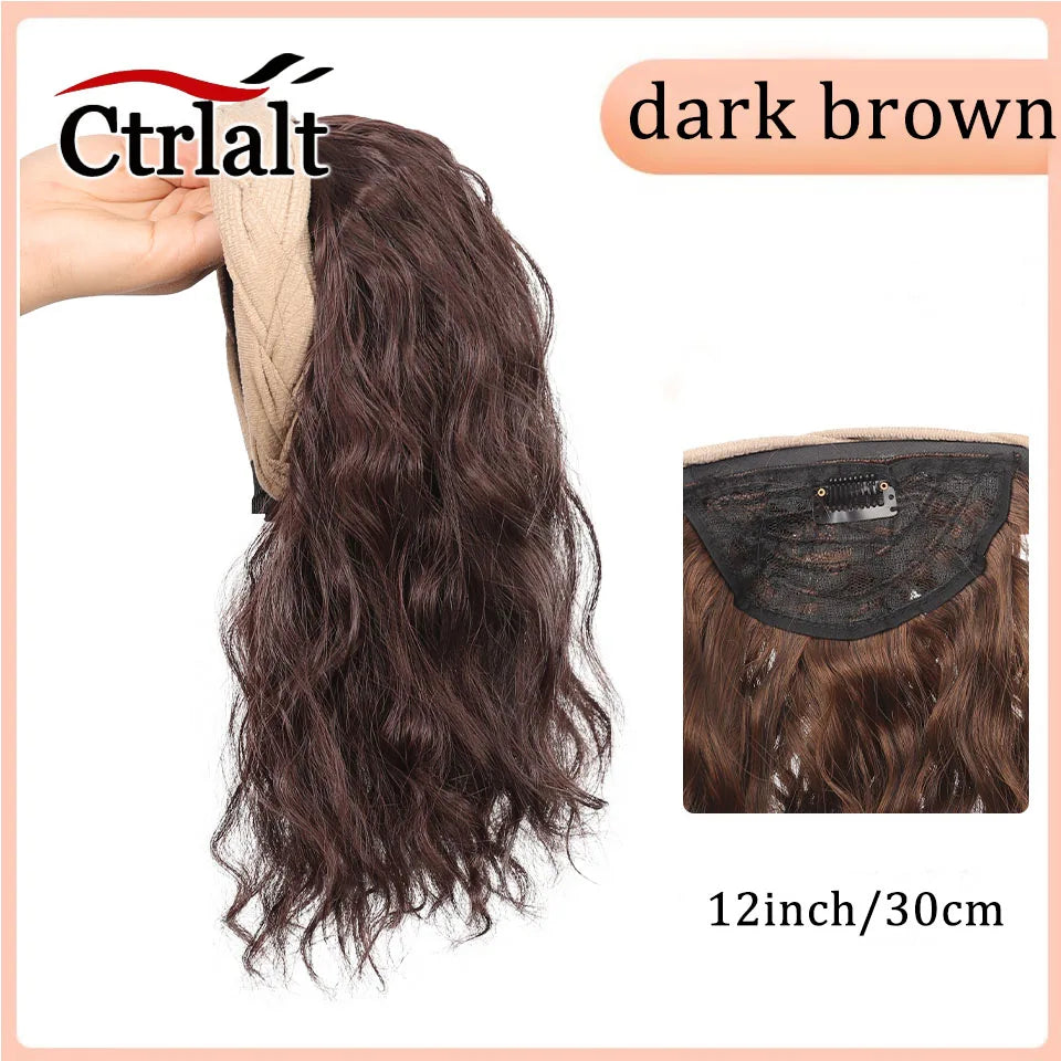 Short Wavy Curly Headband Wig Clip on Hair Extension U-Shaped Hairpieces Synthetic Natural Fake Half Wig for Women