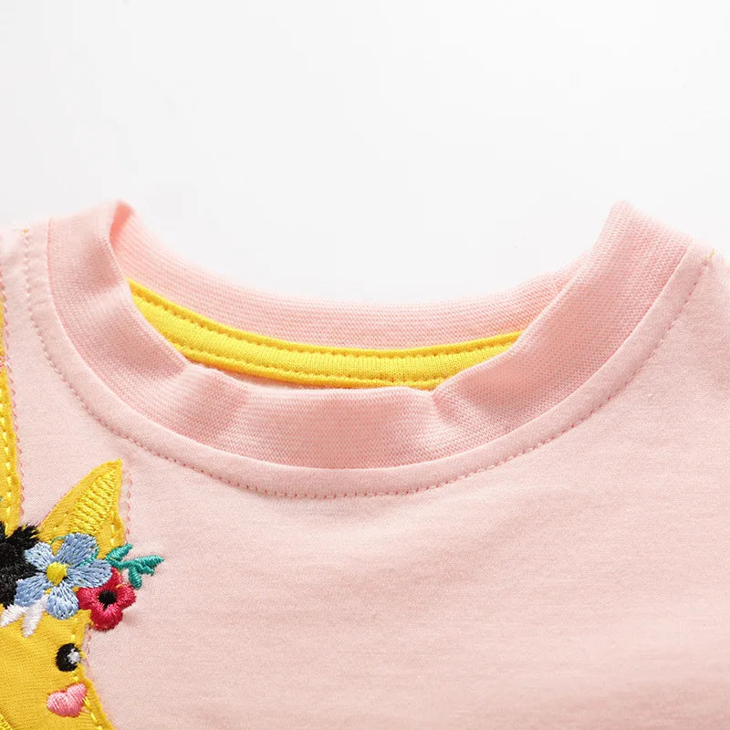 Jumping Meters 2-7T Animals Embroidery Summer Girls T Shirts Short Sleeve Kids Tees Tops Baby Costume Children's Clothes Shirts