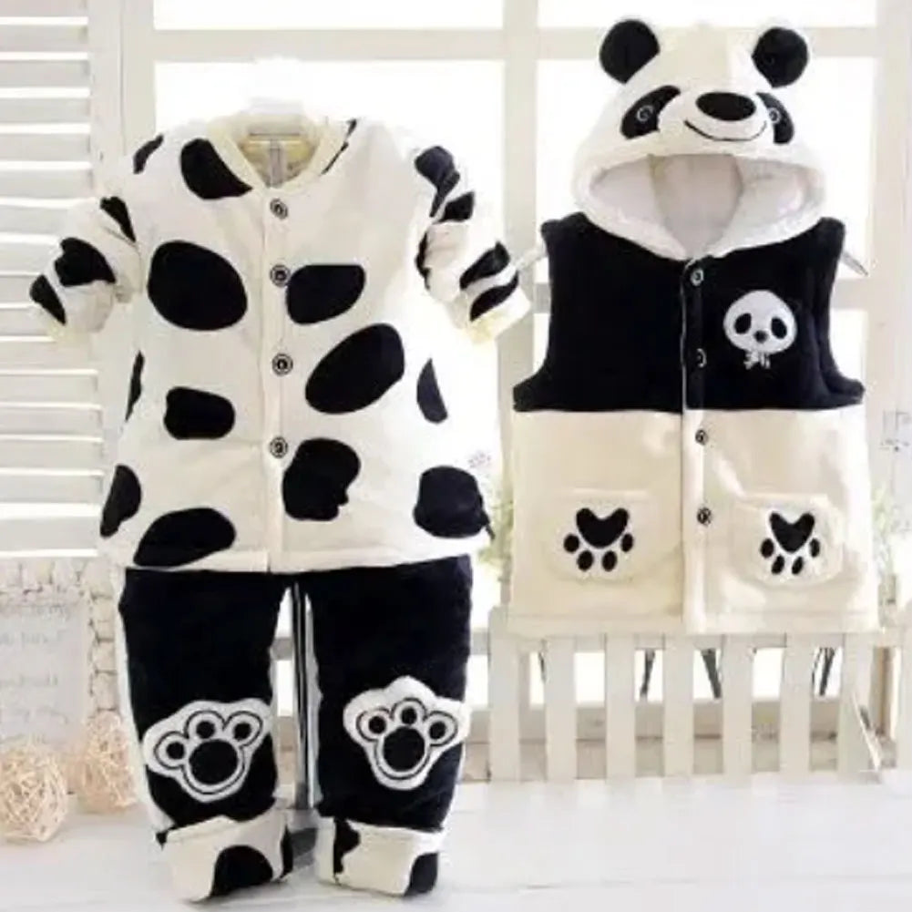 Baby Winter Suits,Coat Pants Hooded Vest Set,Toddlers Cartoon Panda Flannel Cotton Clothing,Baby Boys Girls 3-Piece Warm Outfits