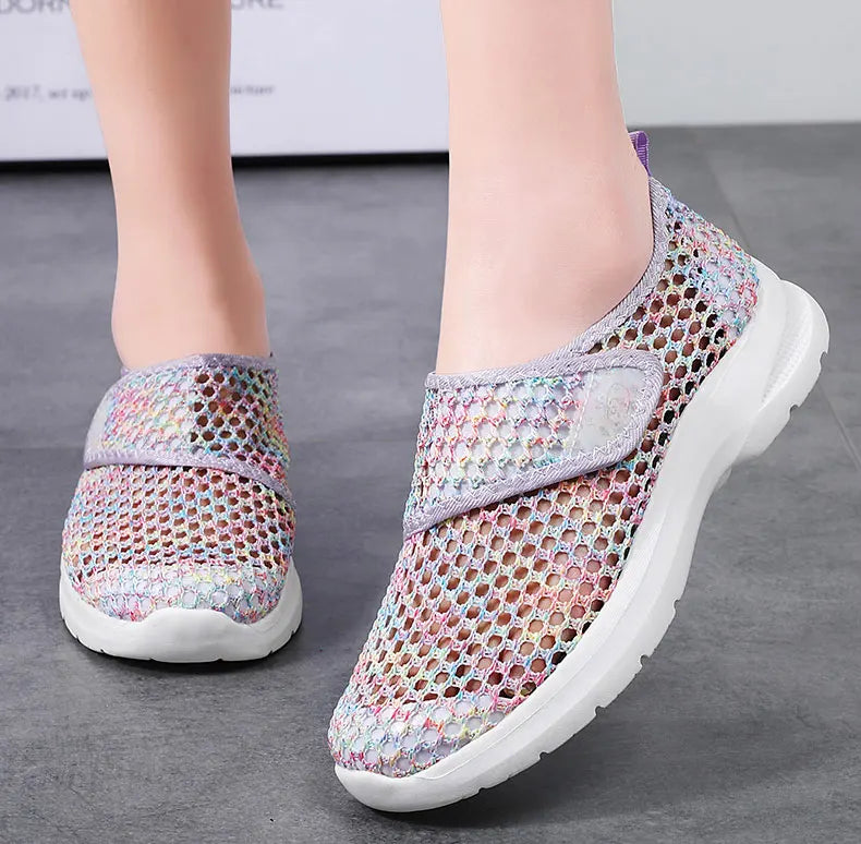 Women Mesh Shoes Summer Sports Black Outdoor Comfortable Loafers Monk Sneakers Girls For Walking Flats Mother Gift