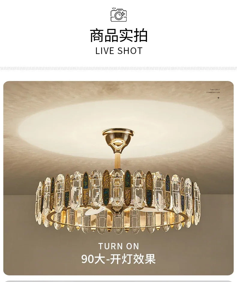 Crystal Ceiling Fan Lamp Modern Living Room Dining Room Remote Integrated Ceiling Fan Light Home Bedroom Study Silent Fan Lights