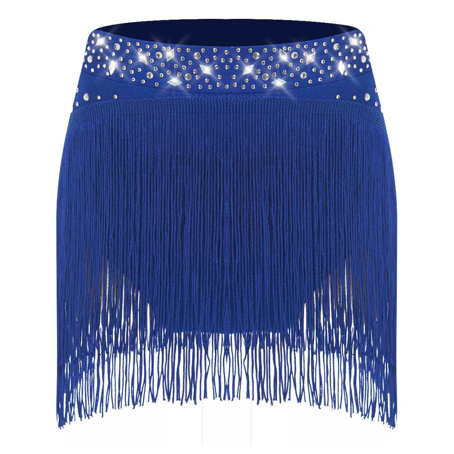 Girls Sparkly Sequins Latin Jazz Tango Dance Skirts Elastic Waistband Fringe Skirt with Safety Shorts Dance Performance Costumes