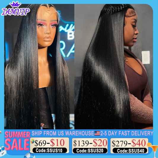 250% 360 Full Lace 13x6 HD Lace Frontal Wig for Women 13x4 Frant Silky Straight Remy Human Hair Dark Black Glueless Pre Plucked