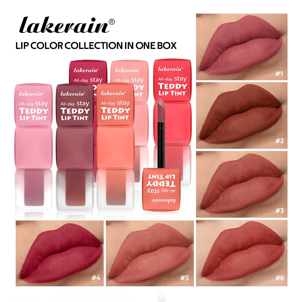 6pcs/set Teddy Velvet Non-stick Cup Lip Glaze Matte Lipstick Waterproof Longlasting Color Liquid Silky Saturation High Lip Gloss