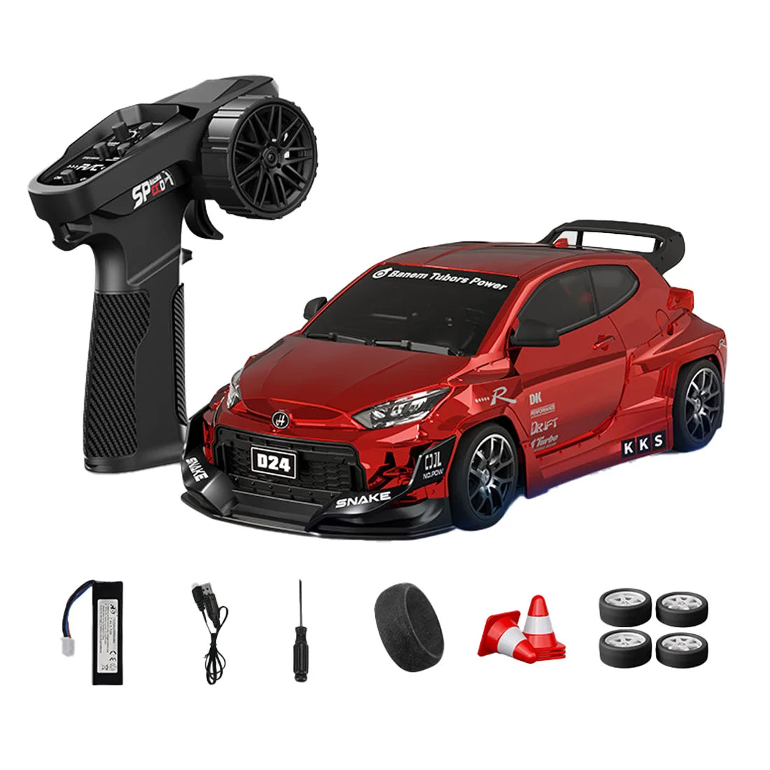 D24 1:24 RC Drift Car 4WD Proportional High Speed Racing Vehicle with ESP Gyro Underglow LED Dual Tires Remote Control Sport Car