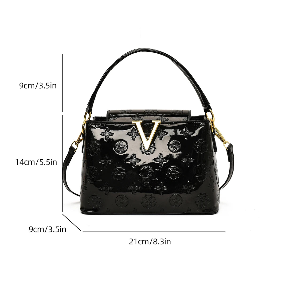 Elegant Trendy Smooth Shiny PU Solid Color Women Shoulder Bag Pattern Print Deco Handbag Crossbody Bag for Outings Party Travel