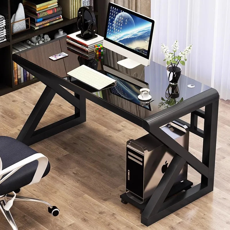 Desktop Computer Desk, Desk, Student Home, Bedroom Tempered Glass Gaming Table, Workbench