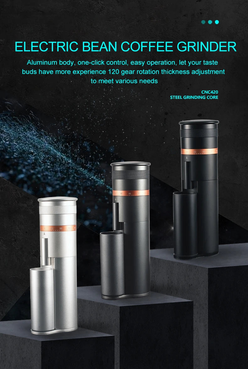 Electric Coffee Grinder 48MM Espresso Cone burr Stepless Fineness Adjustment Cold Brew Bean Grinder Black Sliver Gray