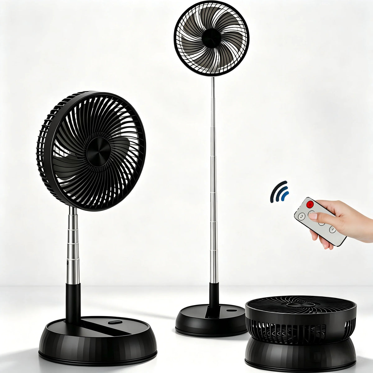 Home Bedroom Outdoor Camping Foldable Vertical Desktop Electric Fan Remote Control Silent Timed Left Right Rotation Black Fan