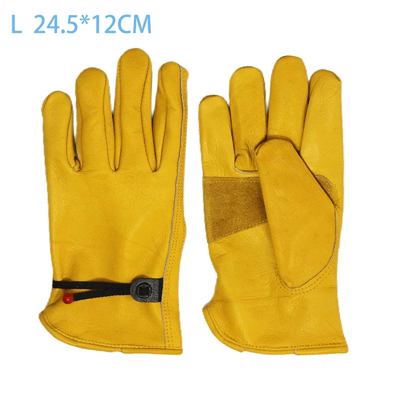 1 Pair Men Work Gloves Soft Cowhide Welding Security Protection Safety Workers Mechanic Driver Hunting Driving Farm Garden Glove