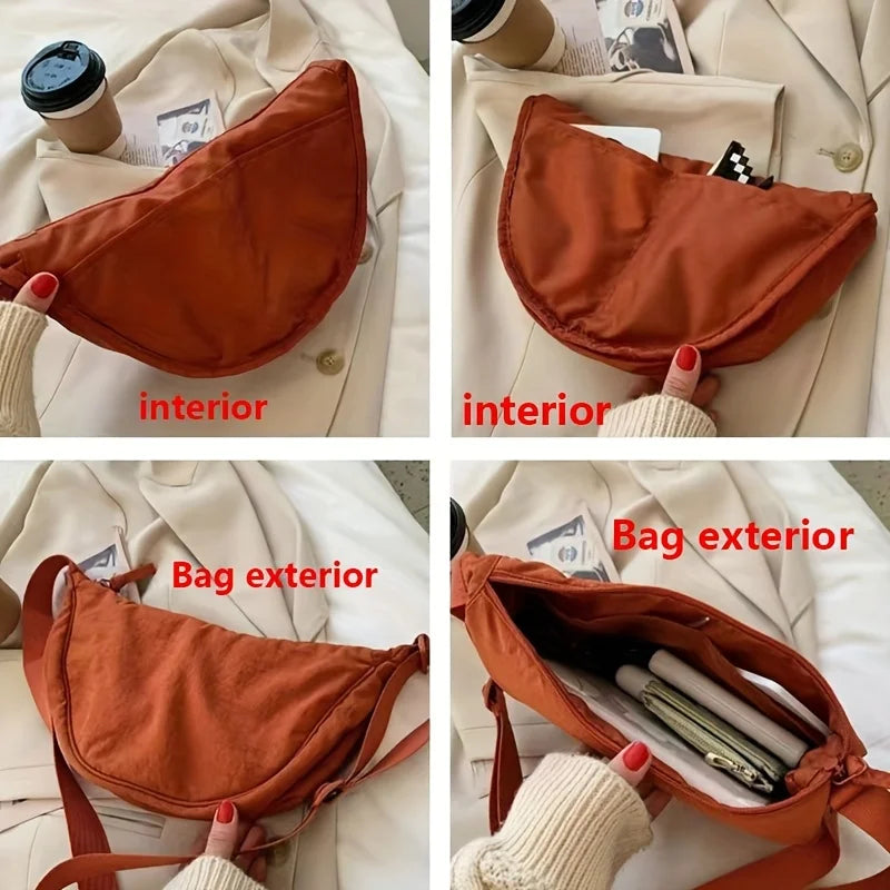 Casual Nylon Crossbody Bag for Women Shoulder Bag Woman Half Moon Chest Bags Tote Lady Travel Shopper Bag Female Purses