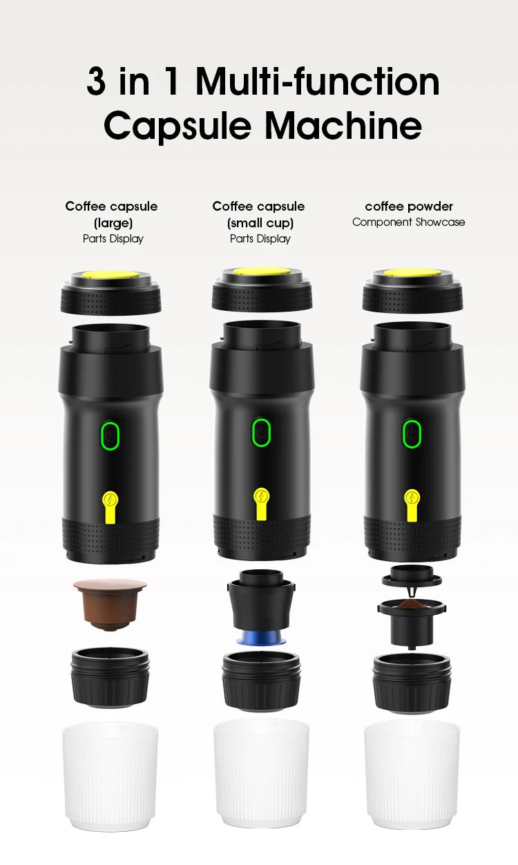 New Electric Portable Coffee Machine Portable Italian Espresso Machine for Car & Home 3-in-1 Capsule Powder Travel Coffee Maker