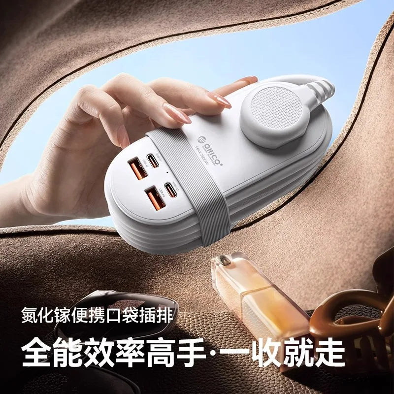 65W GaN Fast Charging Power Strip 7-in-1 Multi USB-A/C Port for Phone Laptop with Overcharge Protection Portable Travel Adapter