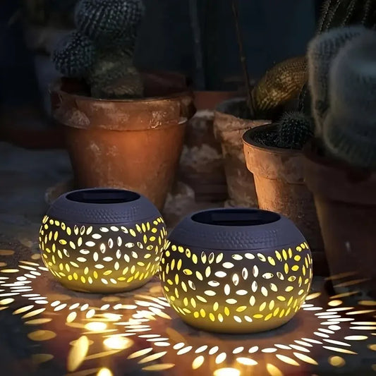 Outdoor Solar Lantern, Smart Light Sensor - Hollow Metal Solar Lamp Outdoor Garden Courtyard Porch Indoor- Outdoor Decoration