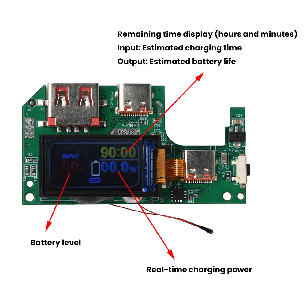 45W 2S 65W 3S Fast Charging Module with TFT Display PD QC Compatible DIY Power Bank Circuit Board for Portable Chargers