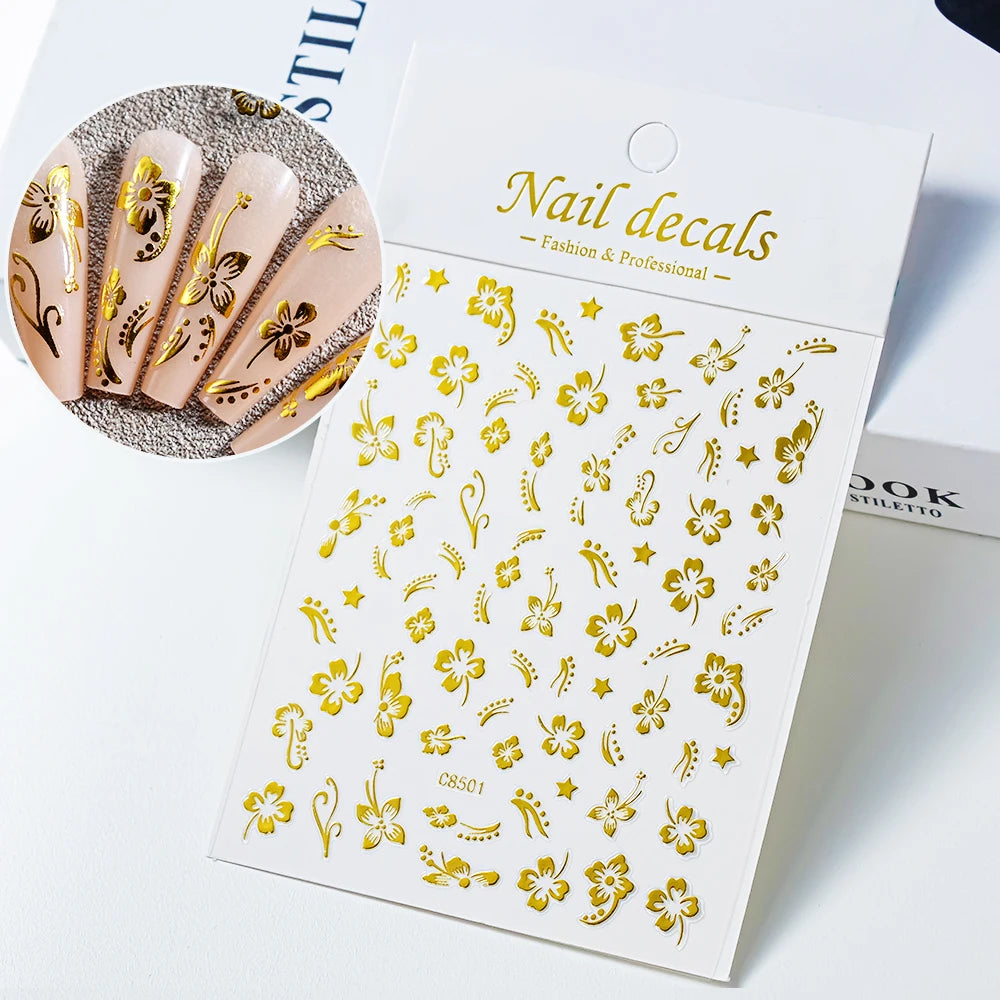 1Pc 3D Lavendar Flowers Stickers for Nails Spring Sakura Floral Leaves Self-Adhesive Sliders Decals Art Manicure for Decoration