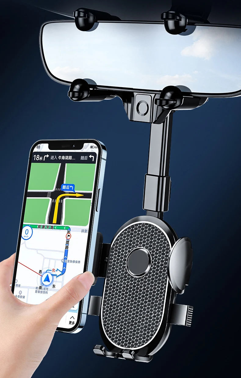 Multifunctional 360 Degree Rotatable Car Phone Holder Car Smartphone Holder Adjustable Retractable Car Rearview Mirror Holder