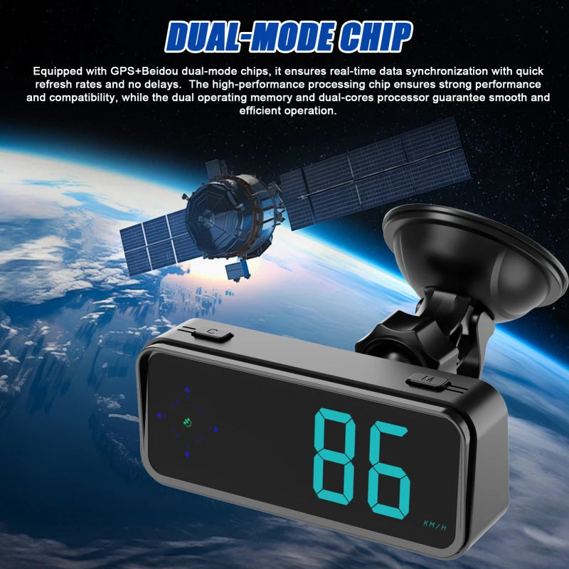 Car Headup Display GPS Digital Speedometer KM/H MPH Switchable with Colorful LED Display Digital Clock Driving Direction Display