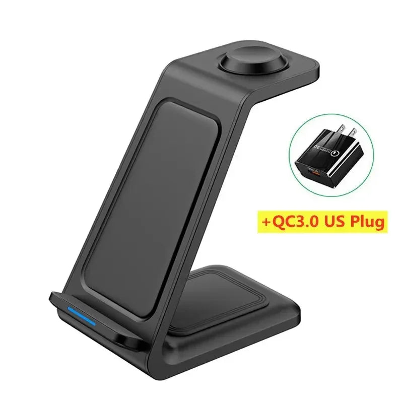 3 In 1 Wireless Charger Stand Fast Charging Station for iPhone 17 16 15 14 13 12 11 iWatch 10/9/8/7 Ultra Airpods Phone Holder