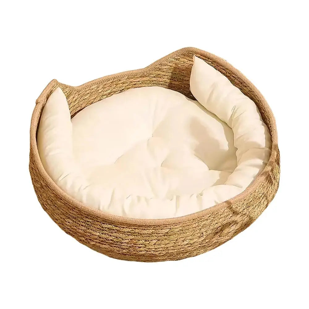 Pet Bed Soft Cat Kennel Dog Beds Sofa Bamboo Weaving Four Season Cozy Nest Baskets Removable Cushion Sleeping Bag