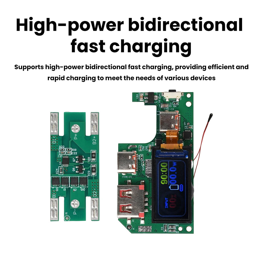 45W 2S 65W 3S Fast Charging Module with TFT Display PD QC Compatible DIY Power Bank Circuit Board for Portable Chargers