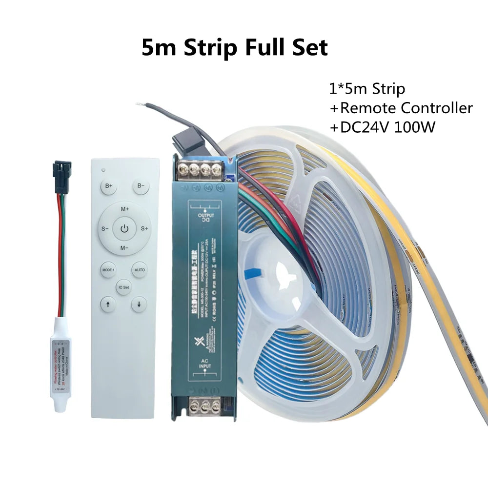 WS2811 COB Running Water Flowing LED Strip Light Horse Race Chasing Tape Wireless Remote Controller DC24V Power 20M 10M Full Set