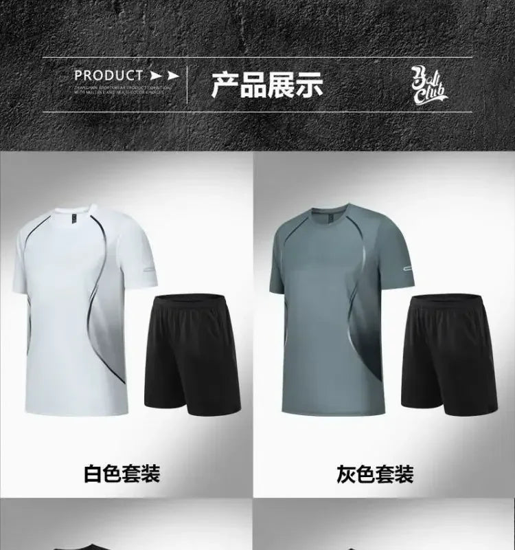 Summer Casual Sports Suit Men Short-sleeve Breathable Outdoor Morning Night Jogging Training Suit Loose Gym Quick Drying Clothes