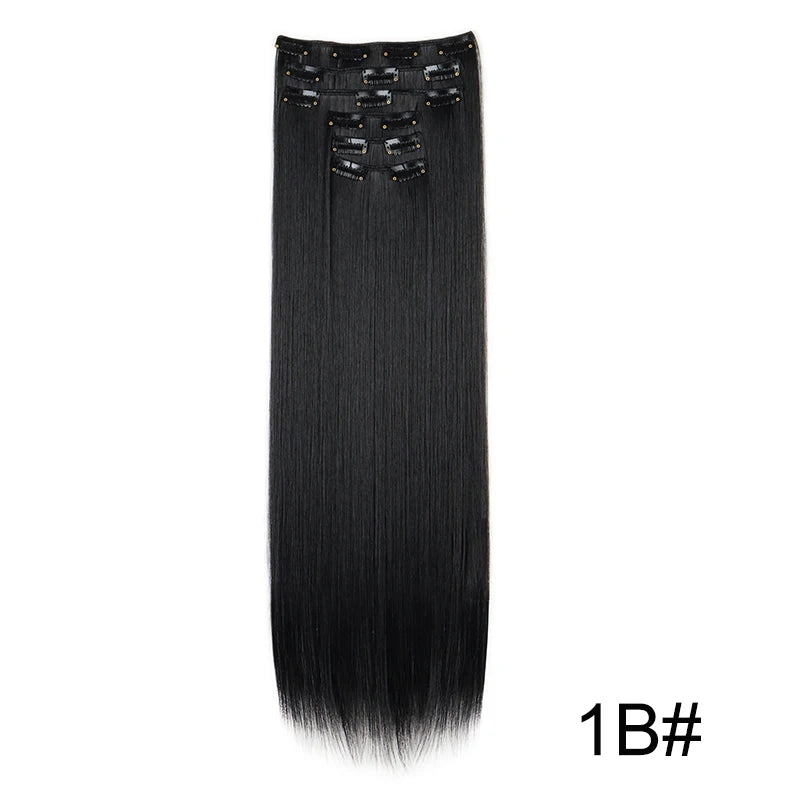 WIGSIN 6Pieces/Set Synthetic 24Inch Long Straight Hair Extension Silky Hairpiece for Women