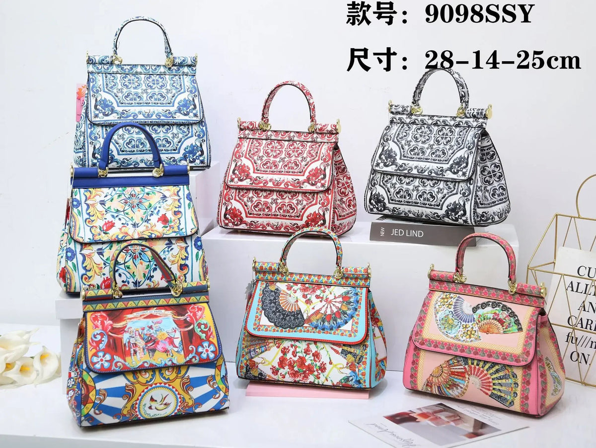 Luxury Women Bags Leather Vintage Painting Art Purse Handbags Girl Shoulder Bag Fashion Cross Body Messenger Bag Female Totes